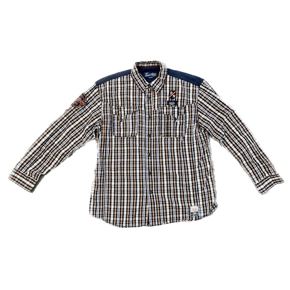 Parish Nation Plaid Roll Tab Long Forever Strong Sleeve Shirt Size 2X - Picture 2 of 11